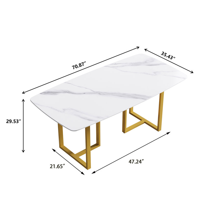 Table de salle à manger Evannie, Doré, Blanc neigeux, H 29,53 po x L 70,87 po x l 35,43 po
