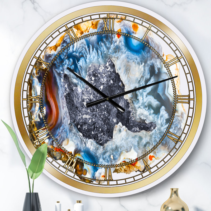 Horloge murale moderne calcédoine quartz or et bleu II, Petit