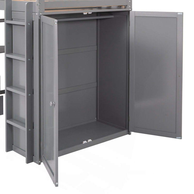 Twin Size Loft Bed With Drawers,Desk,And Wardrobe, Gray