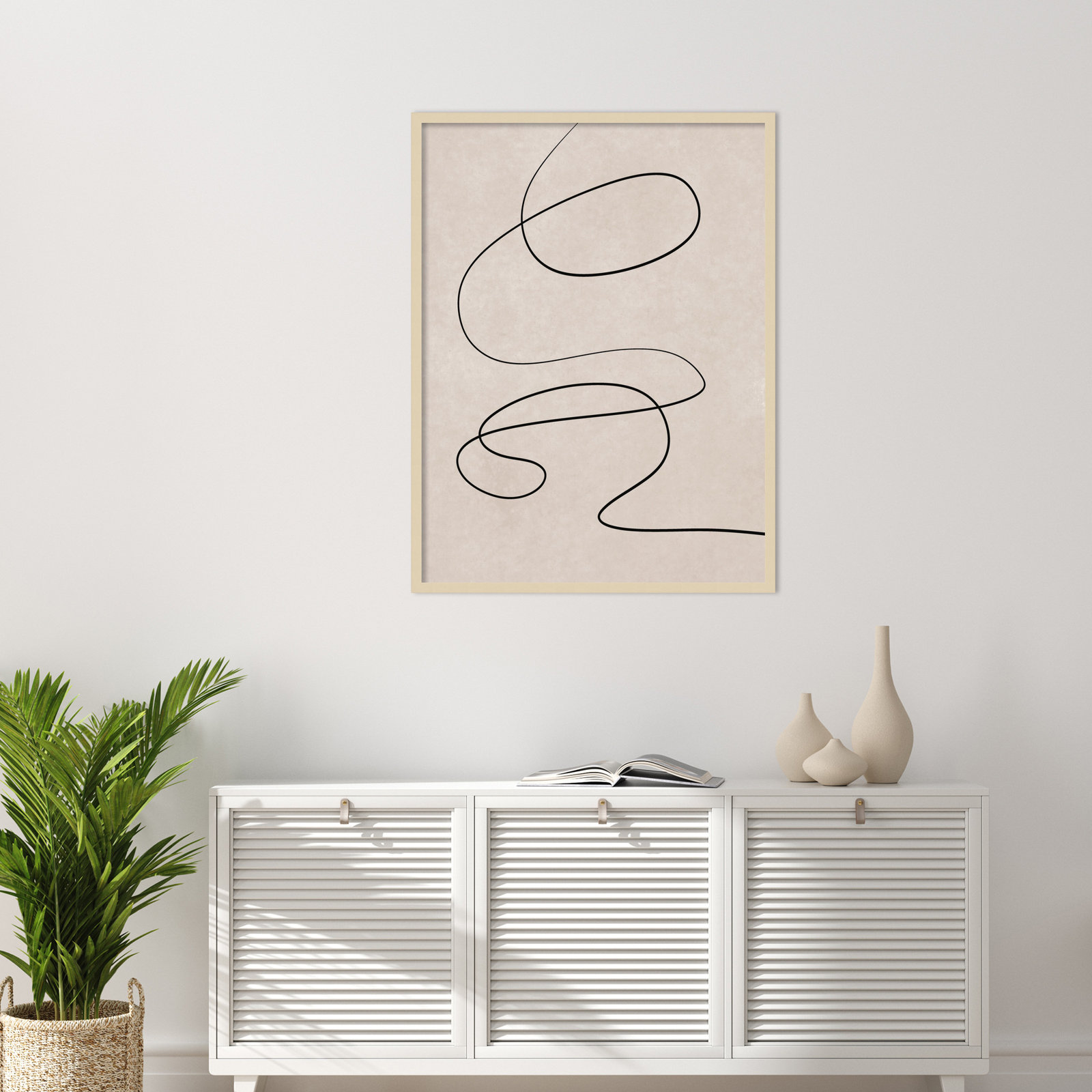 Black Line and Textured Beige Print, 41" H x 31" W, Brown