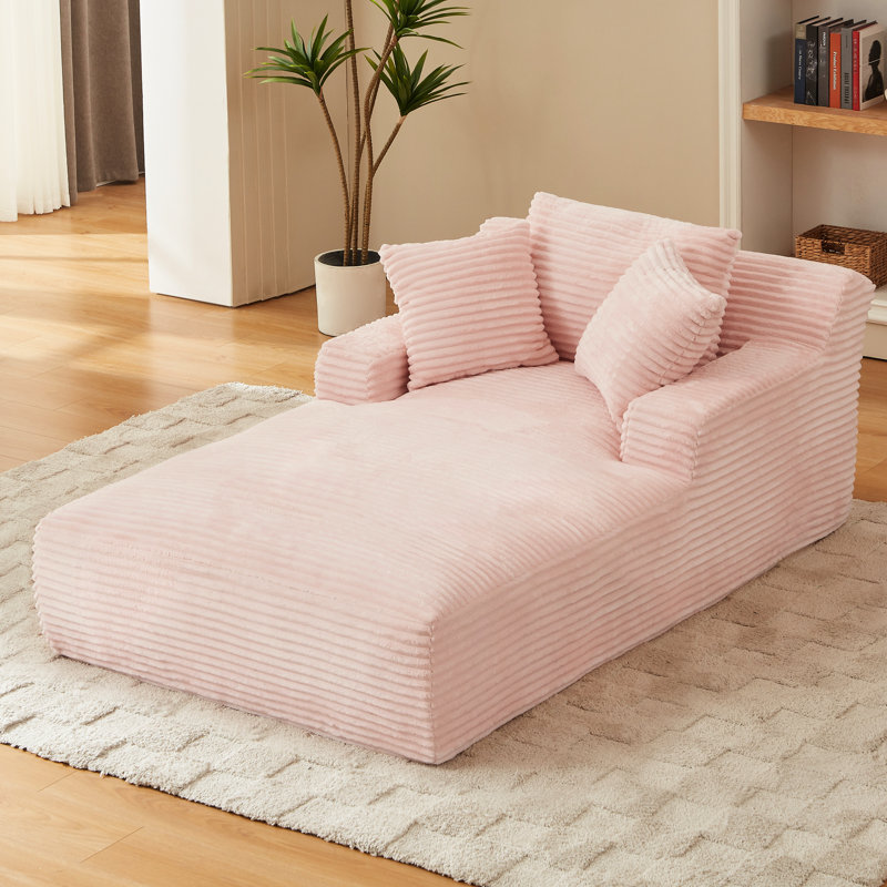 Méridienne intérieure surdimensionnée en velours côtelé rose moderne, canapé ergonomique, coussin à ressorts, sans assemblage, chaise longue polyvalente
