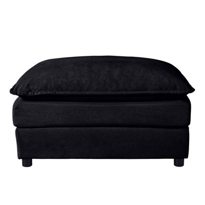 Luxury Chenille Ottoman With Double-Layer Cushion, 35.43" Upholstered Footrest, Sturdy Wooden Frame, Comfortable & Versatile For Living Room And Bedroom, Chenille,Black