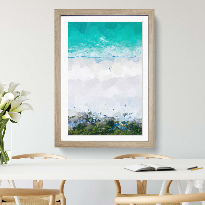Walking on the Beach in Abstract - Picture Frame Graphic Art Print, 60cm H x 40cm W x 2cm D, Oak