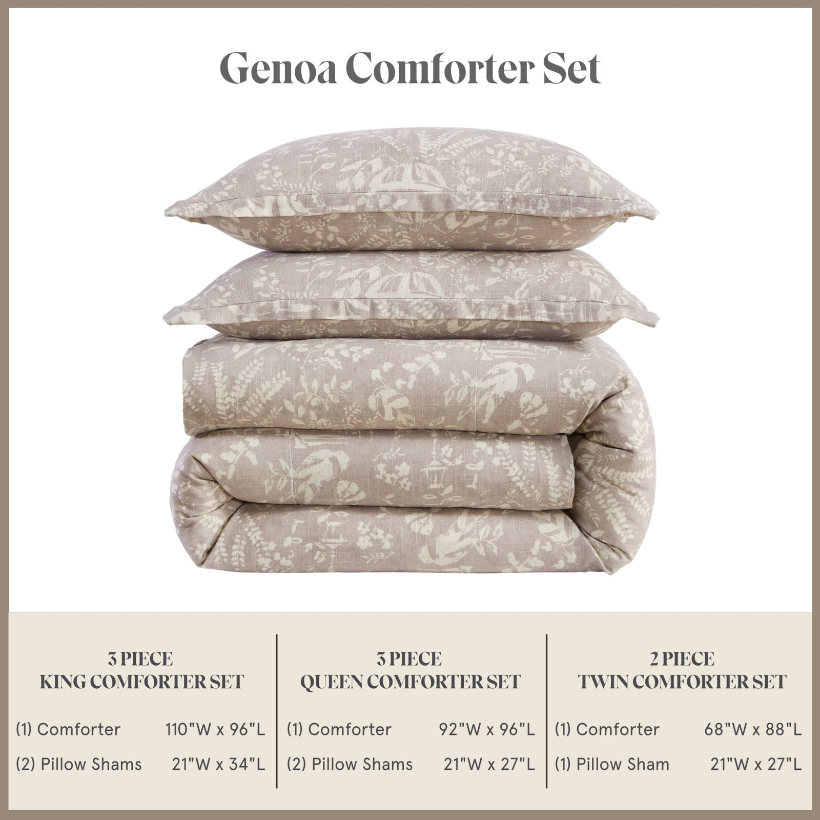Genoa Washed Linen Blend, Botanical Garden Pavillion Print, Updated Classics European Scene Comforter Set, Light Mocha, King