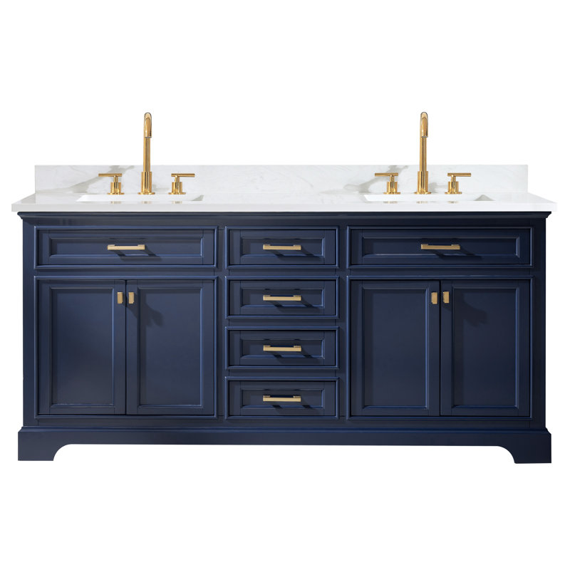 Zoila 72'' Double Bathroom Vanity with Quartz Top, Blue