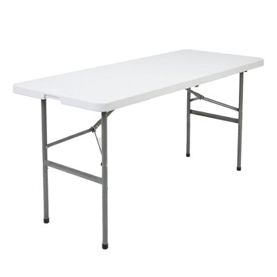 Heavy Duty Folding Table Indoor Outdoor - 94.4/70.8/48 Inch Portable Camping Table with Carrying Handle, HDPE Waterproof Surface, Steel Legs for Picnic, Party, Wedding (White)