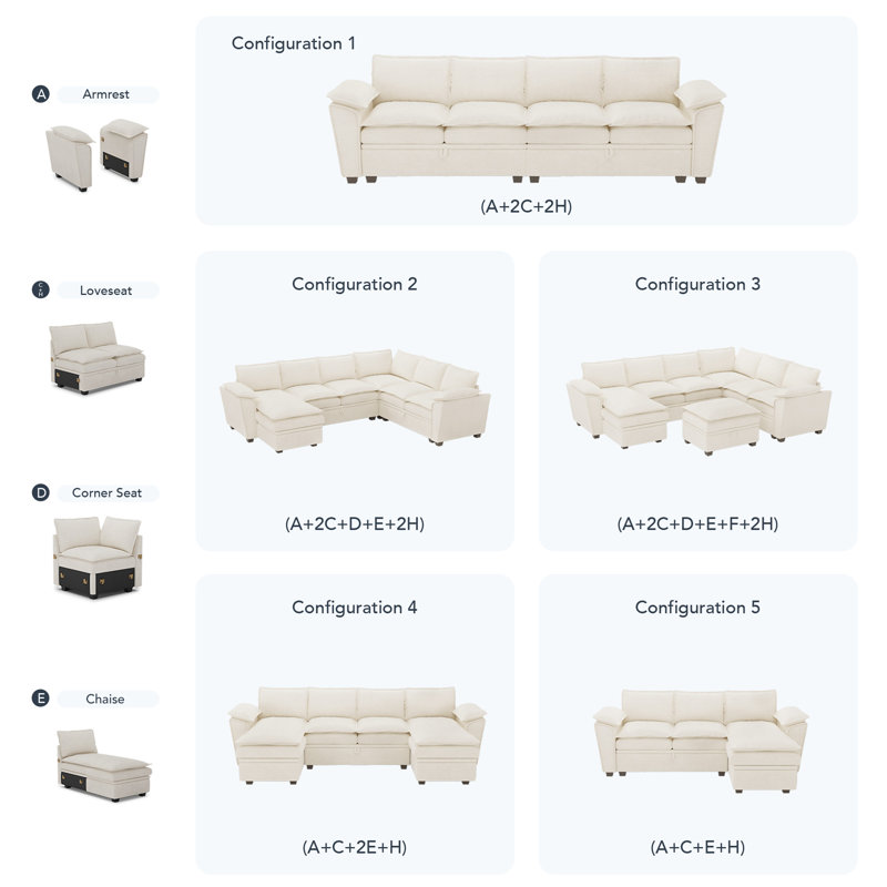 Upholstered L-Shaped Sectional Sofa With Chaise, Beige Chenille