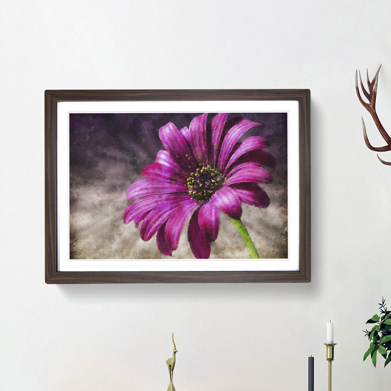 Purple Daisy - Picture Frame Painting Print, 62cm H x 87cm W x 2cm D, Walnut Framed
