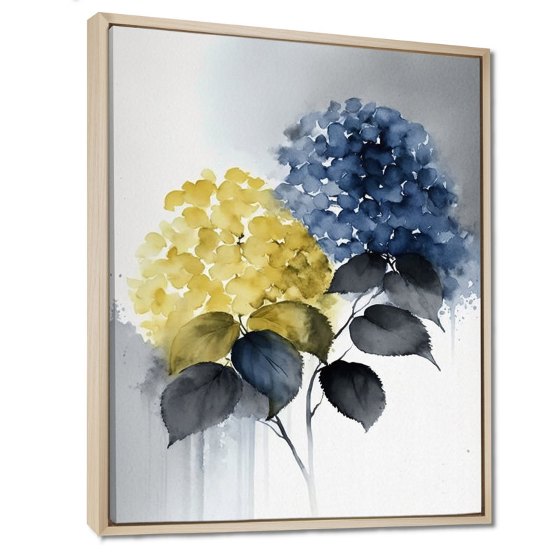Yellow Hydrangea Blooms - Hydrangea Framed Canvas Print, 40" H x 30" W, Maple Floater Framed