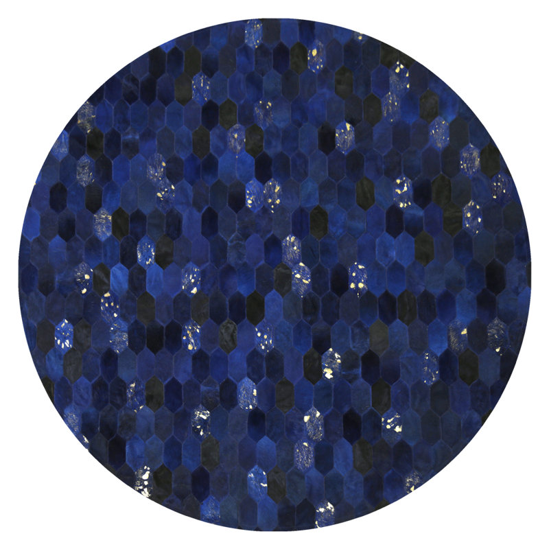 Cowhide Area Rug in Blue, Round 9'10''