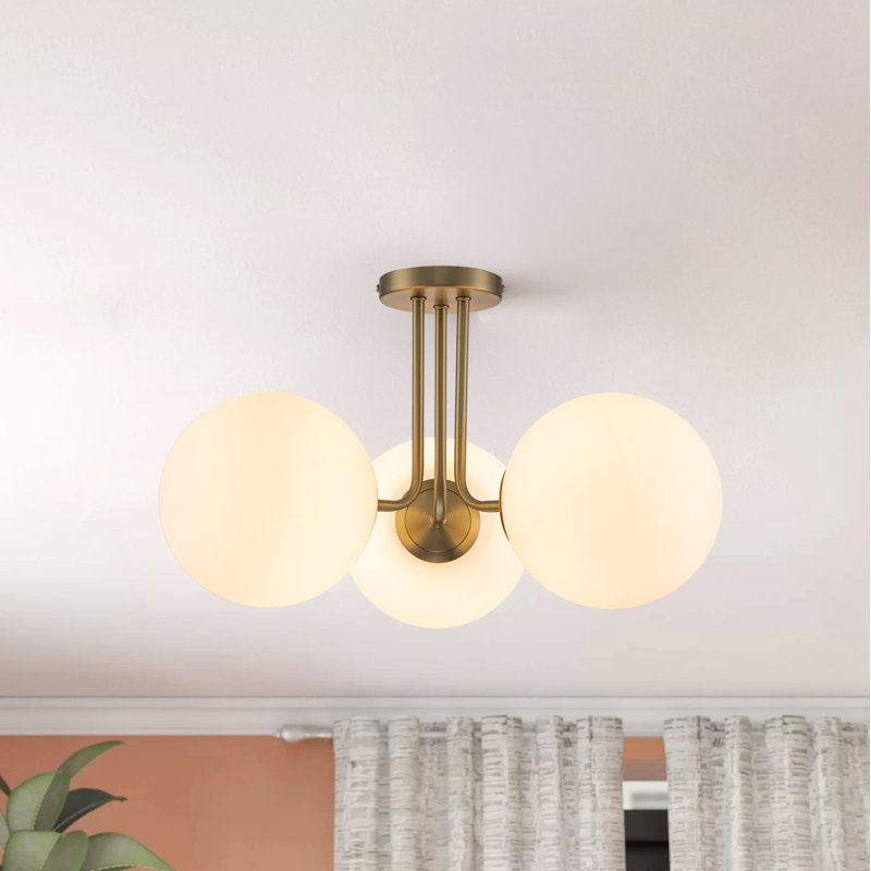 Broadus 3-Light 51cm Gold Globe Ceiling Light Frosted Glass Bubble Semi-Flush Mount