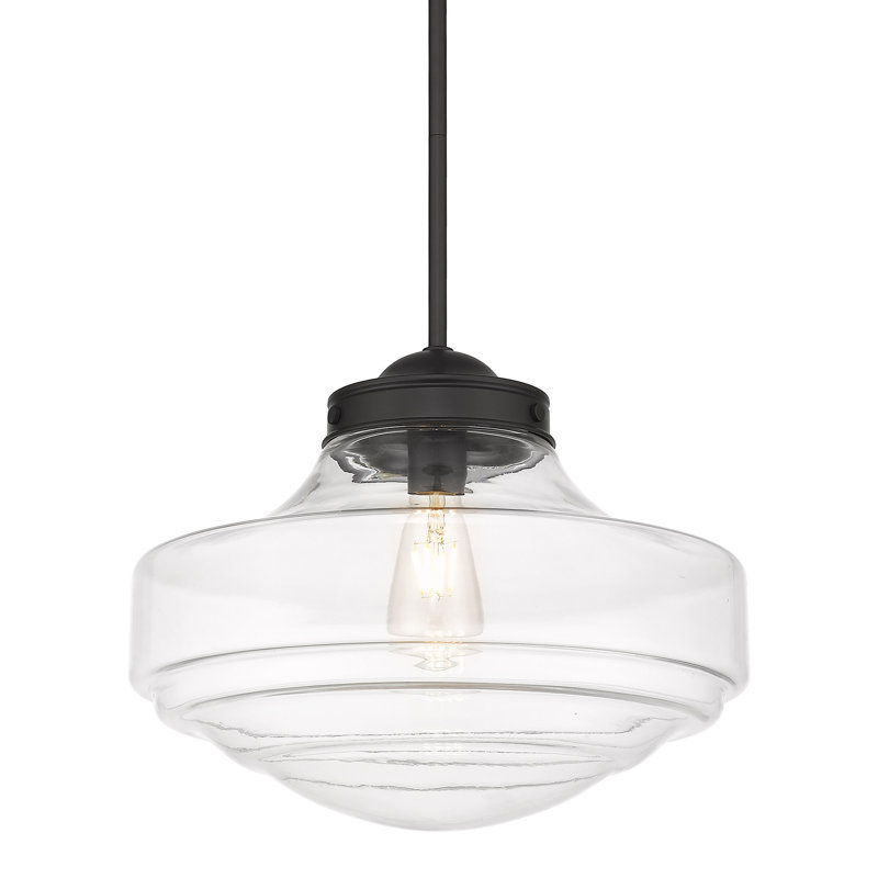 Luminaire suspendu simple à 1 lumière Melora, Verre transparent, Noir mat