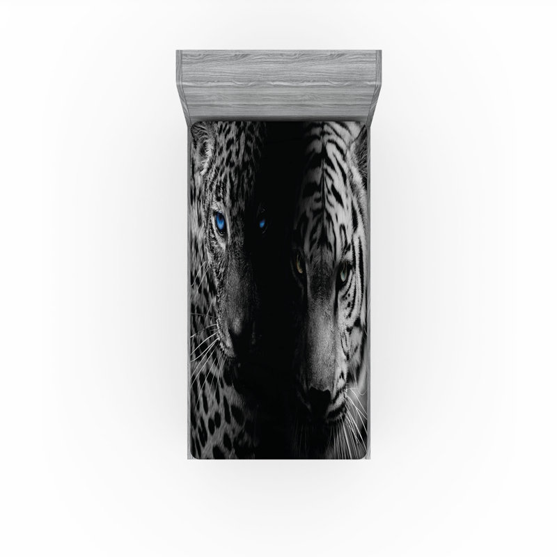 Ambesonne Black and White Fitted Sheet 2-Pack Wild Leopards Calking Black White Blue, Twin Fitted Sheet