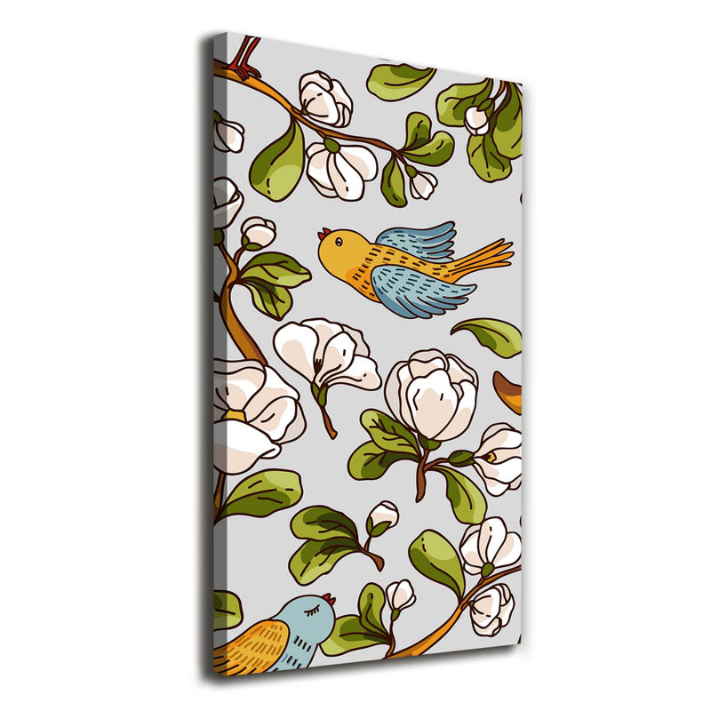 Birds And Flowers - Wrapped Canvas Print