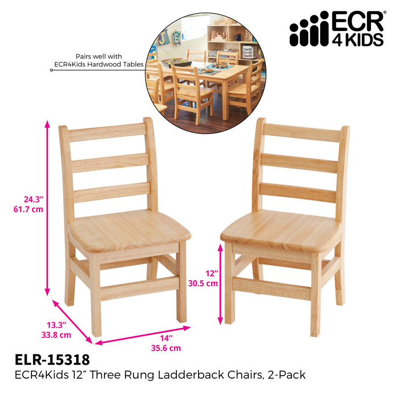 Fauteuil à échelle double ECR4Kids, siège de classe, naturel, paquet de 2, H 24,3 po x l 13,3 po x P 14 po