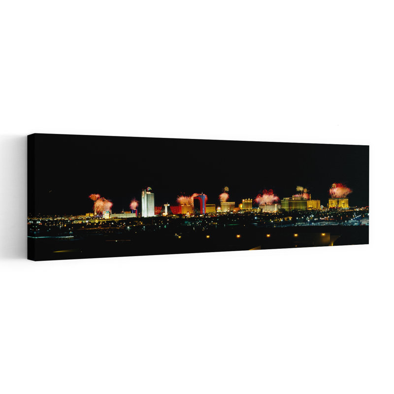 Buildings lit up at night Las Vegas Nevada USA 1 Piece Wrapped Canvas Panoramic Wall Art, 50.8 cm H x 152.4 cm W