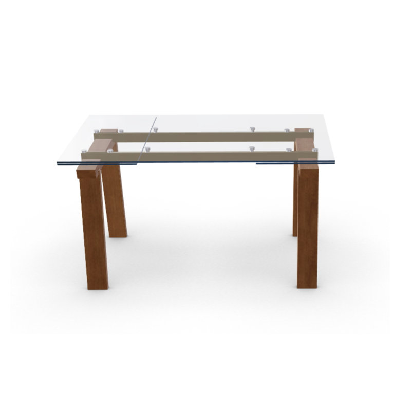 Levante Glass Extendable Table with Wooden Legs, 30"H x 55.13"L x 35.5"W, Clear/Black