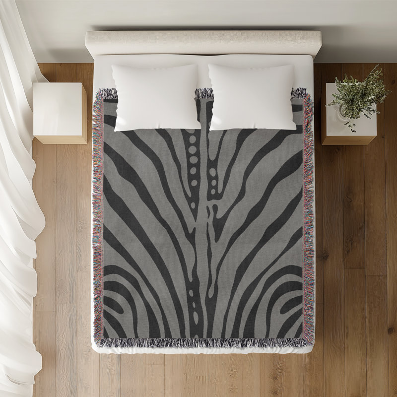 Jeté en coton à imprimé zébré, Gris, 60 x 60