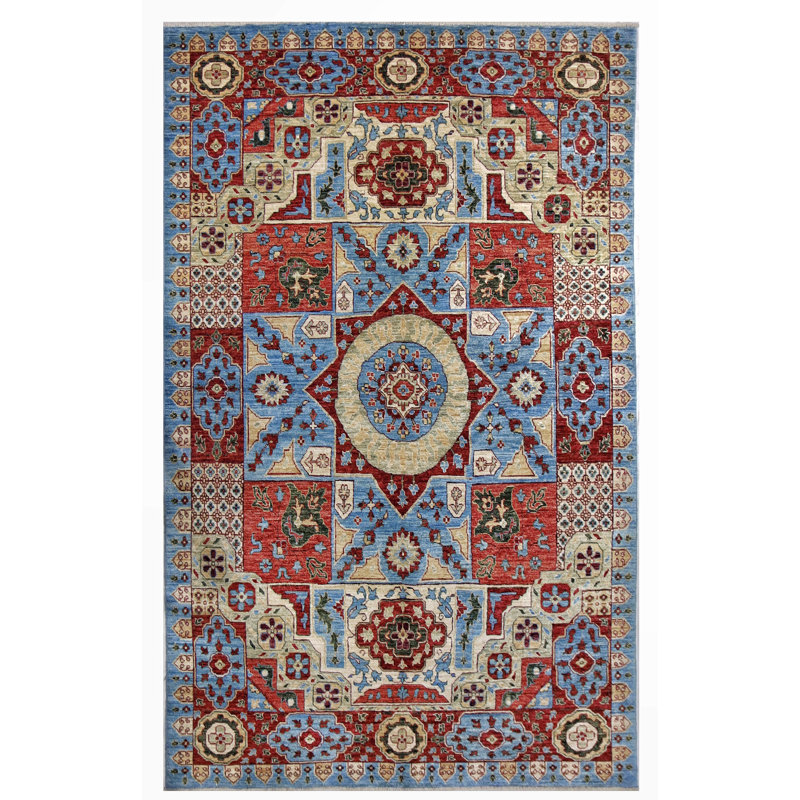 Hand Knotted Wool Area Rug in Blue