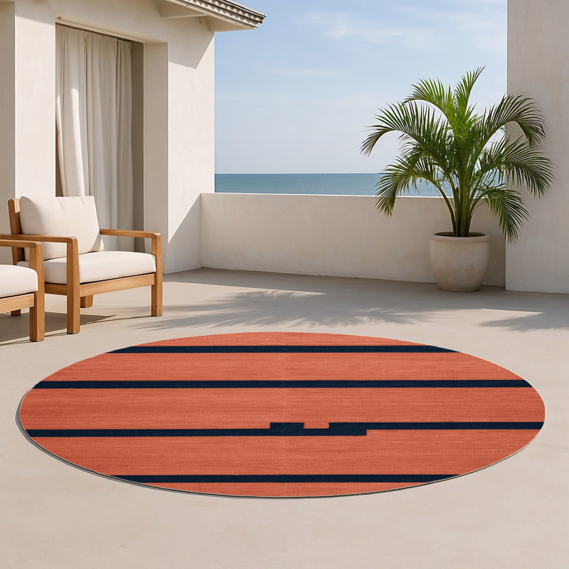 Tapis intérieur / extérieur rose HorizontalStripes, Rond 5 pi