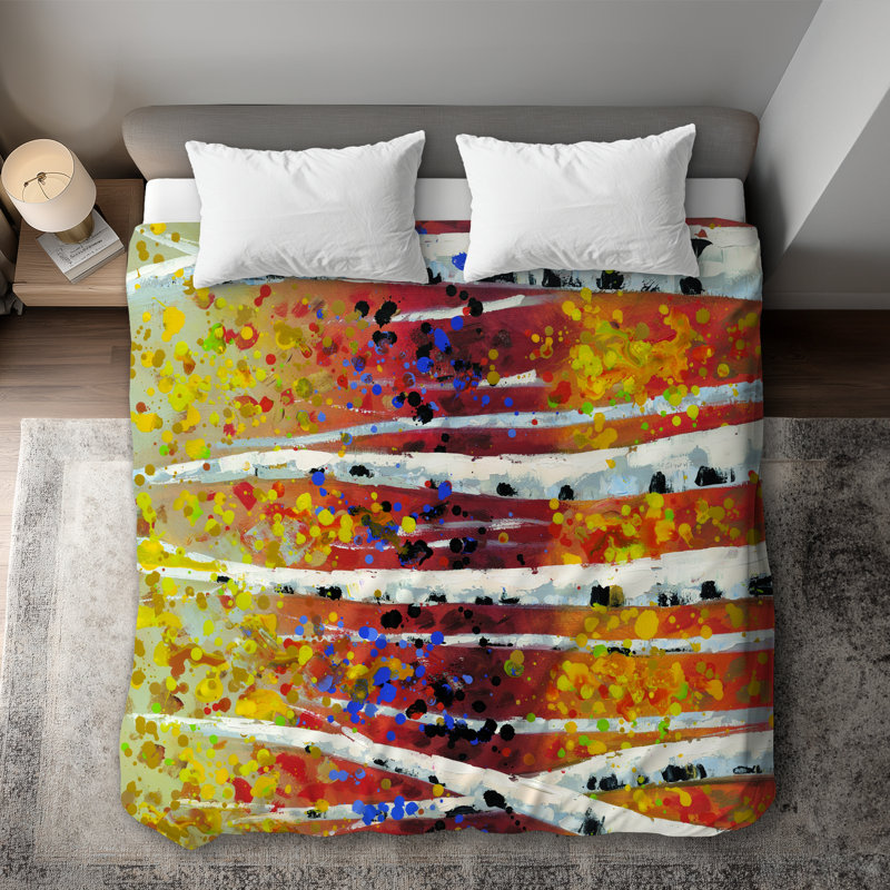 Colored Birches Yellow King Duvet Cover - Home Decor