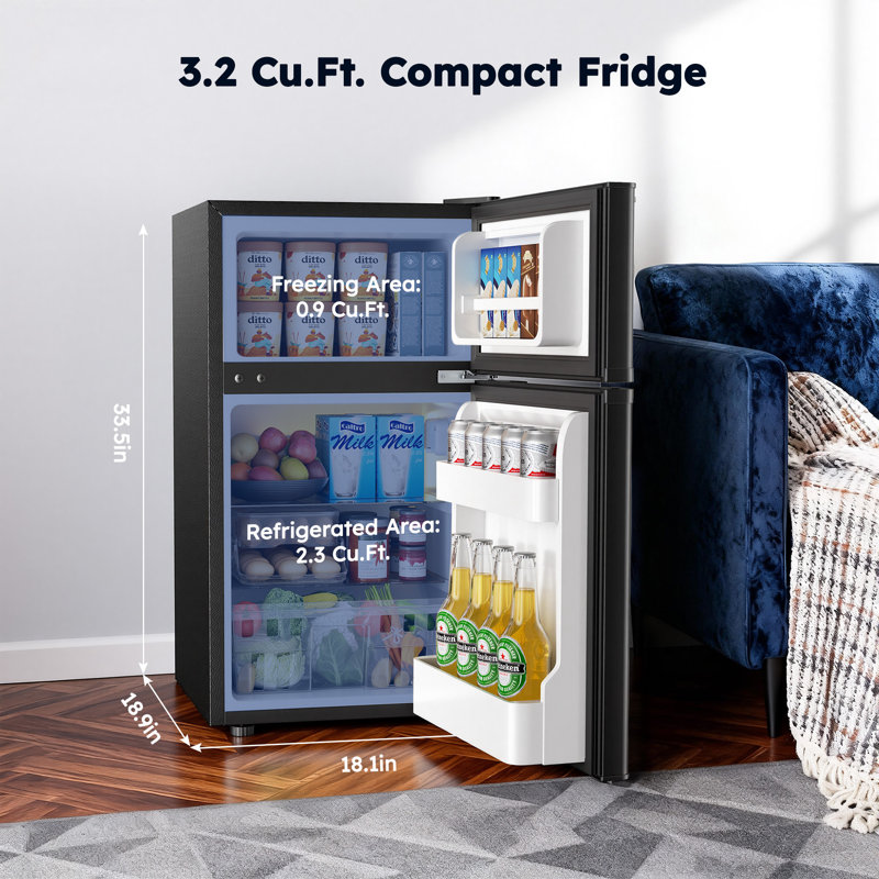 Simzlife 3.2 Cubic Feet Small Fridge Convertible Mini Fridge with Freezer By Simzlife, Black, Black