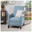 Fauteuil contemporain inclinable en tissu bleu clair avec accoudoirs cloutés et pieds en bois de bouleau