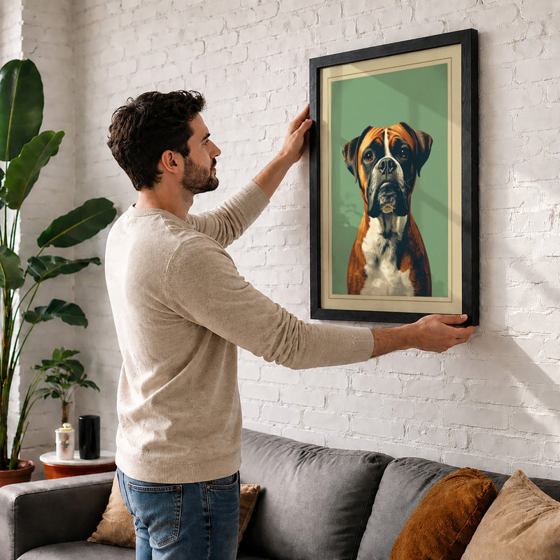 Boxer Portrait Modern - Framed Print, A1 - 84.1 x 59.4 cm, Black