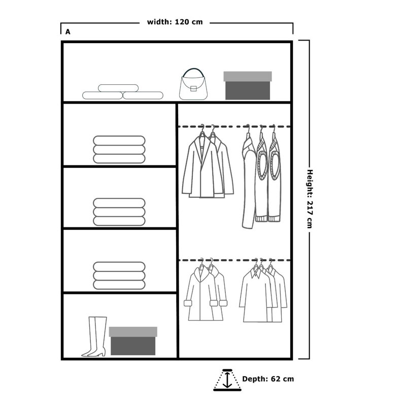 2 Door Sliding Wardrobe, Grey, 217cm H x 120cm W x 62cm D