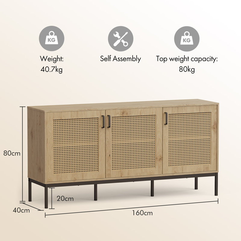 160 Cm Wide Rattan Sideboard