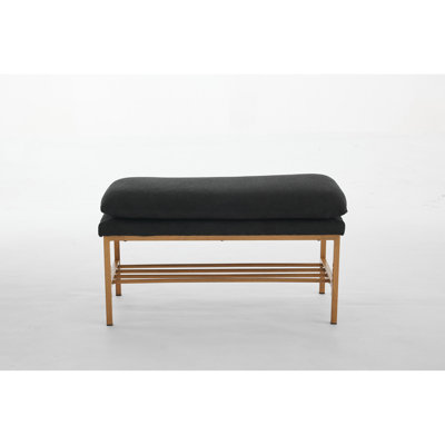 Black Linen Upholstered Entryway Bench With Metal Legs And Shelf, Suits Bedroom, Living Room, Dining Room Closet Shelf For Entryway,
