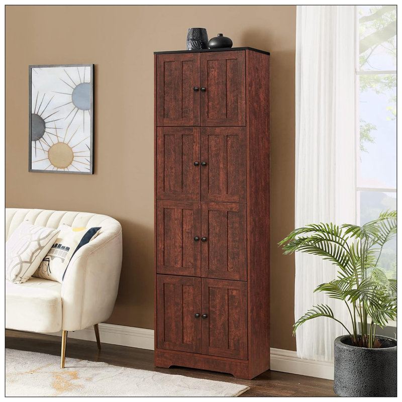 Grande armoire de rangement avec 8 portes et 4 tablettes, Noyer
