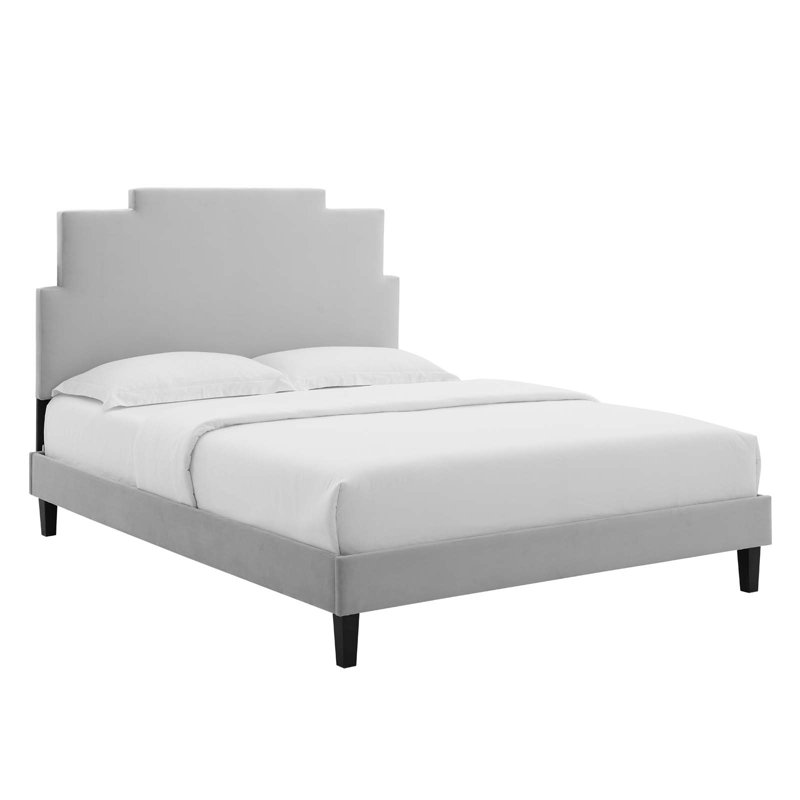 Lit plateforme en velours Modway Lindsey, Gris clair, Grand