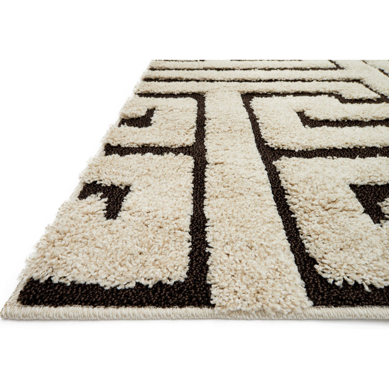 Tapis géométrique beige / noir Menoken, Rectangle 2 pi 3 po x 3 pi 9 po