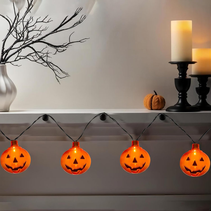 Guirlandes de citrouille - décorations d'Halloween orange 8,5 pi avec 10 lumières de citrouille à DEL pour l'extérieur, l'intérieur, la fenêtre, le patio, la fête