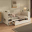 Lit de jour simple en bois blanc avec tablettes latérales et tiroirs, lit de rangement avec bureau multifonctionnel et station de charge pour la chambre à coucher