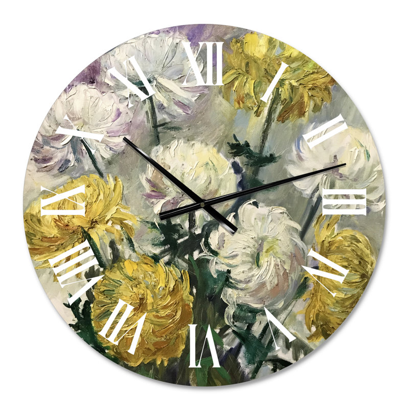 Blanc et marguerites dorées - Horloge murale traditionnelle, Moyen
