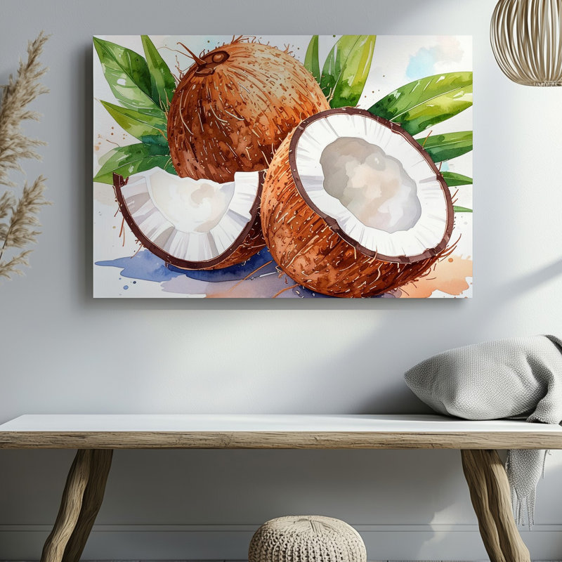 Toile, art tropical, noix de coco, H 9 po x l 12 po