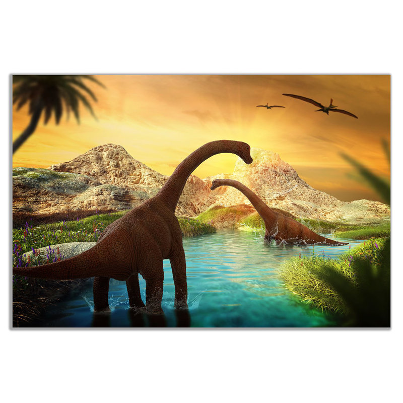 Dinosaur Landscape - Wrapped Canvas Print, 61cm H x 91cm W
