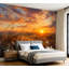 Papier peint mural autocollant représentant un coucher de soleil doré, des silhouettes d'herbes sauvages et un ciel nuageux. Décoration murale moderne pour chambre ou salon. Dimensions : 254 cm (L) x 366 cm (l).-1872653376-1872653400