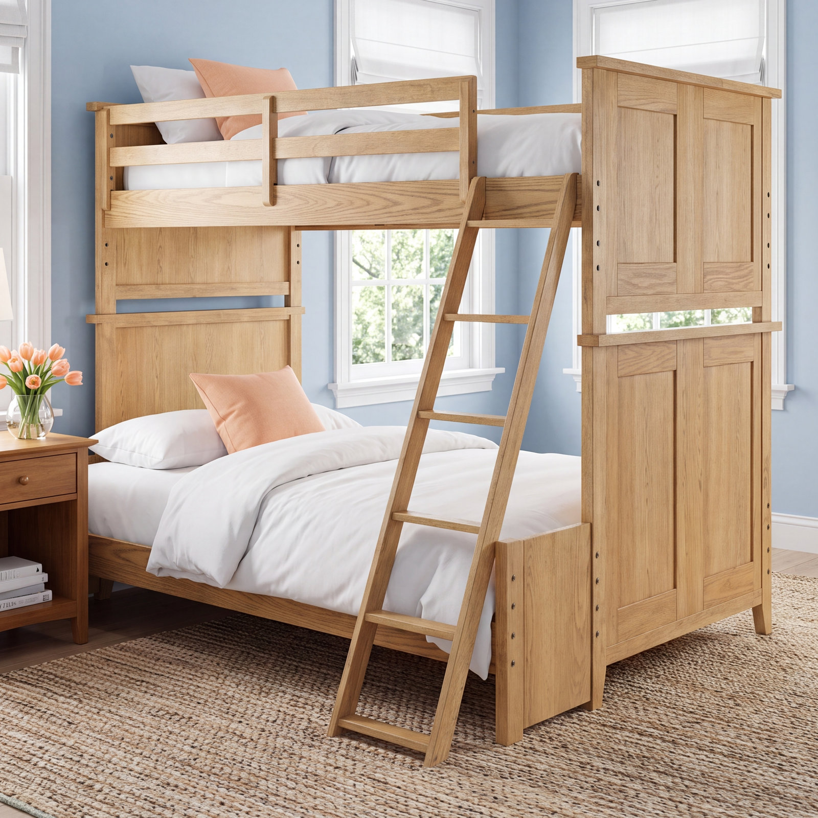 Today's Traditions Bunk Bed With Ladder, Hickory, Twin Over Full