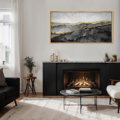 «Minimal Landscape Mountain Ridges With Golden Nature Landscape», reproduction d'art sur toile