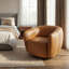 Fauteuil d'appoint pivotant en cuir véritable italien avec base en bois, entièrement assemblé-128500602