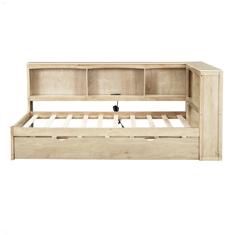 Twin Size Daybed With Trundle, Storage Cabinets And USB Ports, Wood