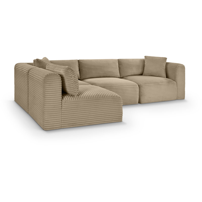 Canapé modulaire en L Carmean Performance, Velours côtelé texturé taupe, 2 sans accoudoirs, 2 en coin