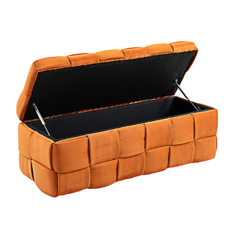 Banc de rangement en velours Pransh, Orange
