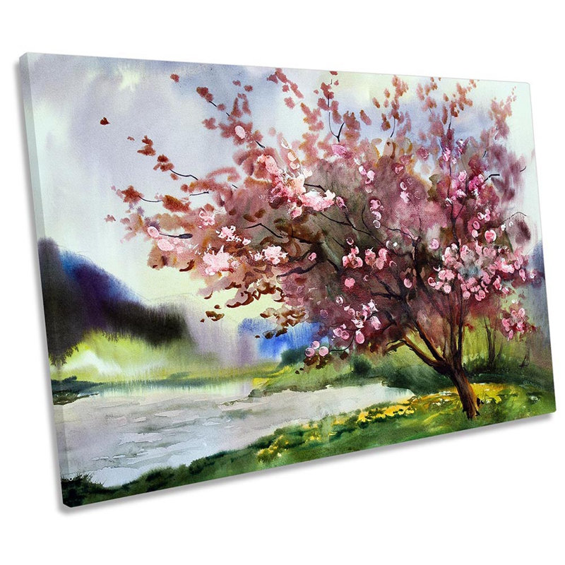 Floral Tree Blossom Watercolour - Wrapped Canvas Painting, 30.5cm H x 45.7cm W x 2cm D