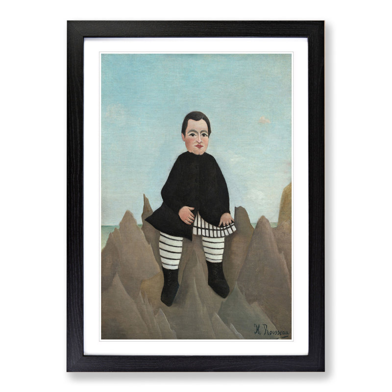 Boy on the Rocks by Henri Rousseau - Picture Frame Painting, 65cm H x 48cm W x 2cm D, Black