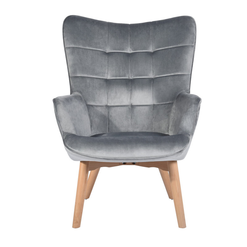 Drucker 68cm Wide Tufted Wingback Chair, Grey Velvet