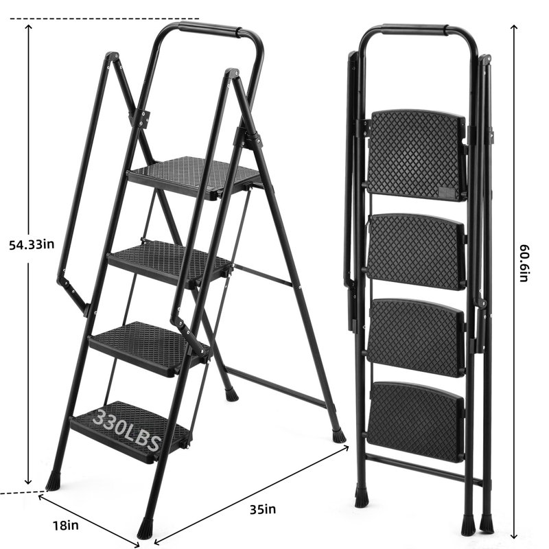 Échelle à quatre marches, tabouret pliant léger à quatre marches, large pédale antidérapante et poignée de sécurité, échelle en acier robuste, escabeau polyvalent, convient aux ascenceurs de maison, de cuisine et de bureau